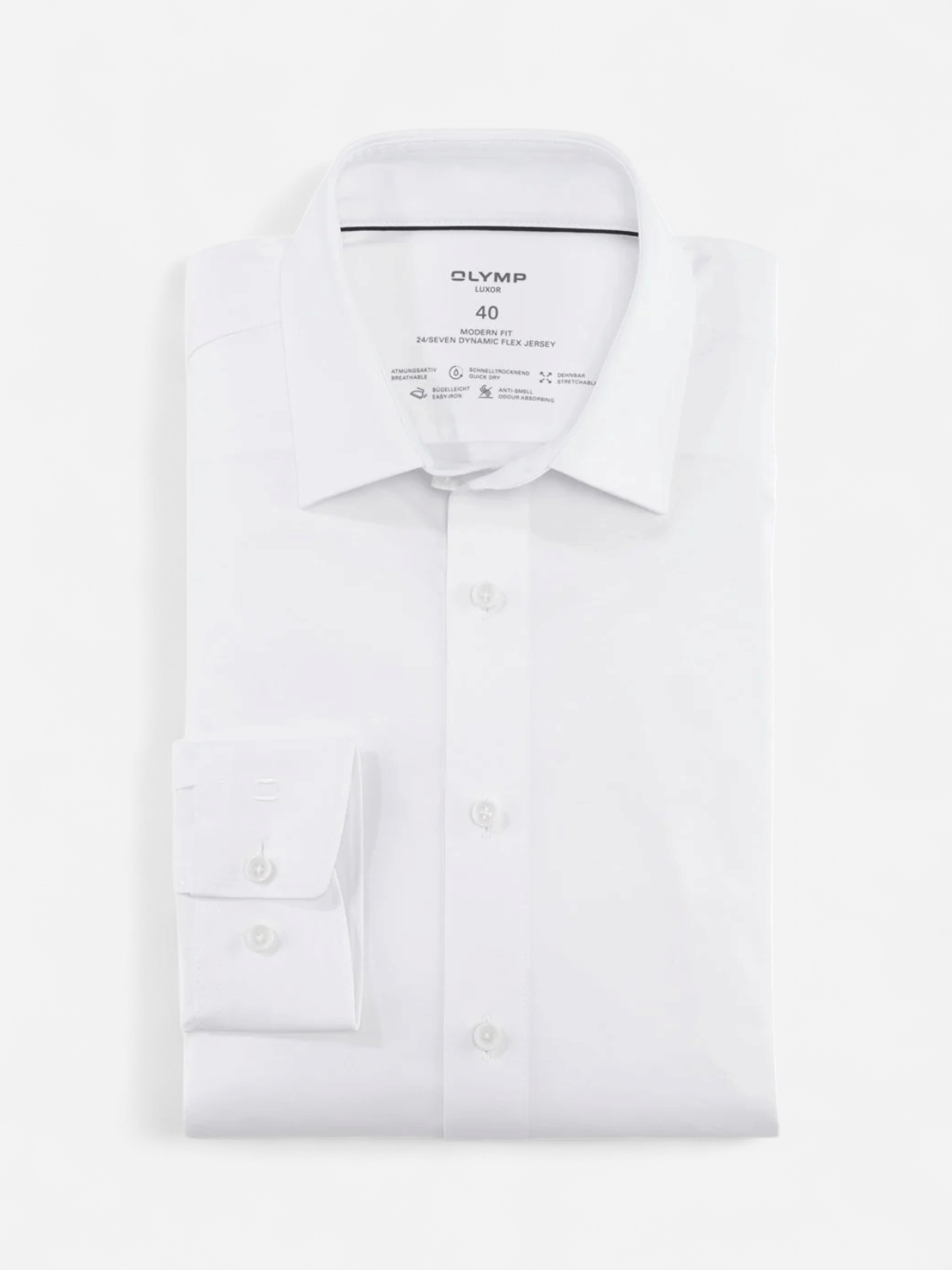 Olymp kauluspaita 24/7 Luxor Modern Fit Jersey, valkoinen - Kekäle.fi