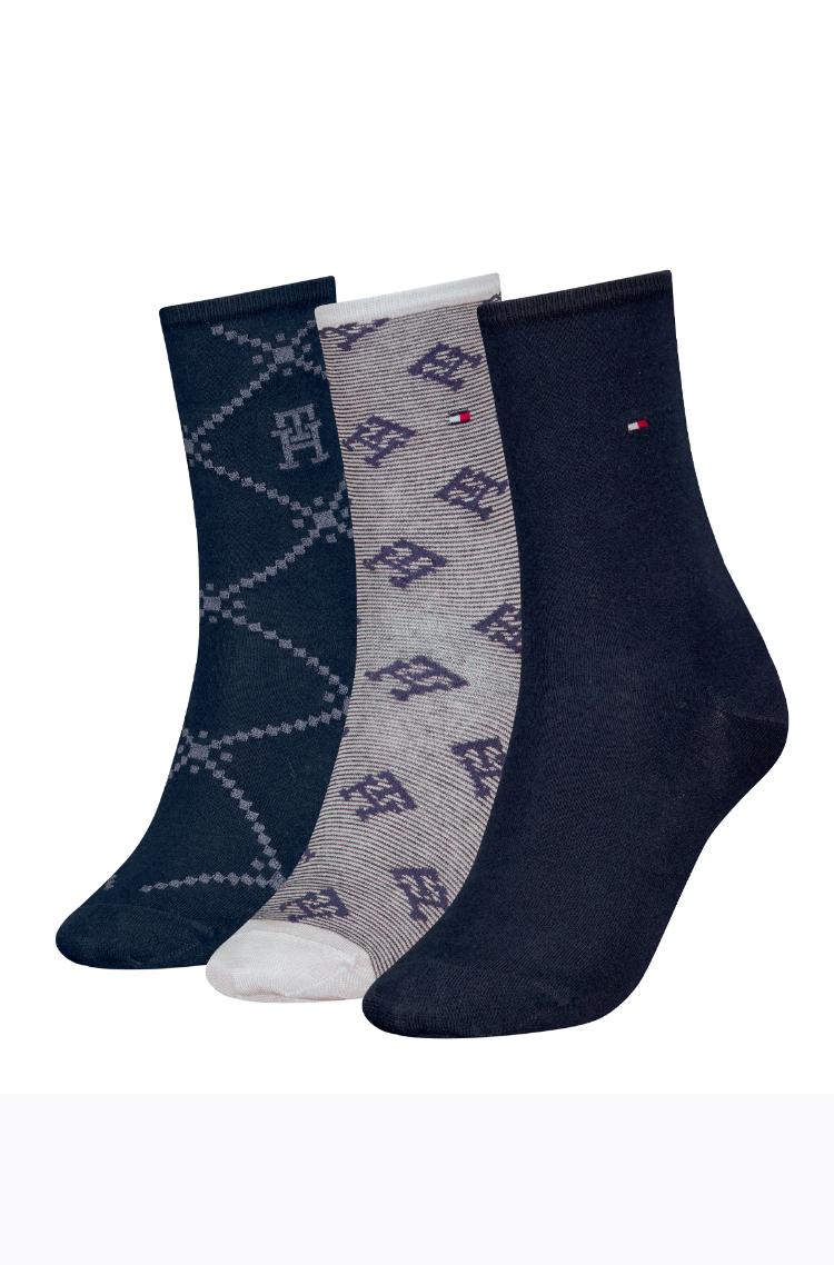 WOMEN SOCK MONOGRAM GIFT BOX 3PK SININEN KUOSI