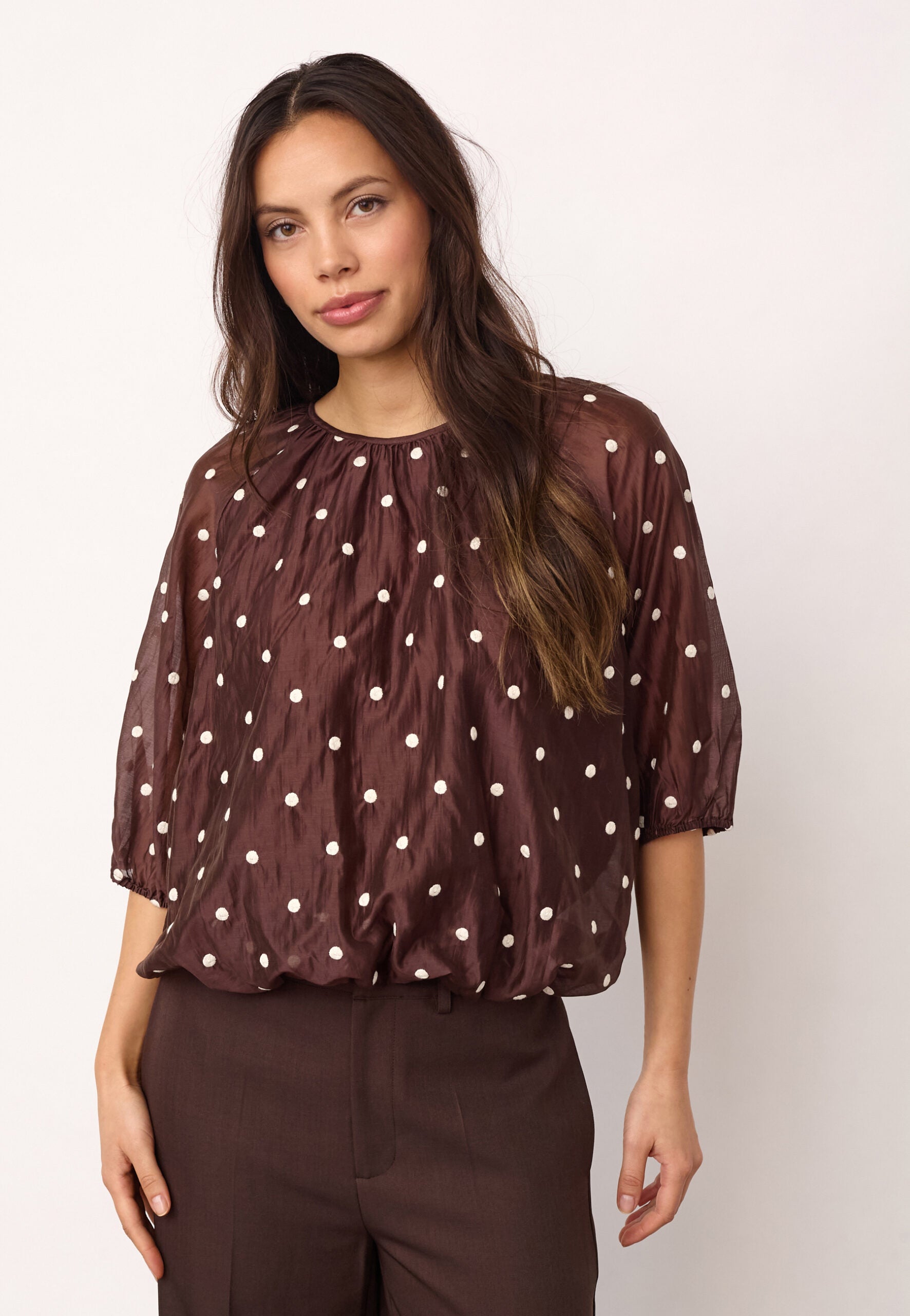 Co’Couture naisten pusero Dita Dot Balloon Blouse, ruskea kuosillinen