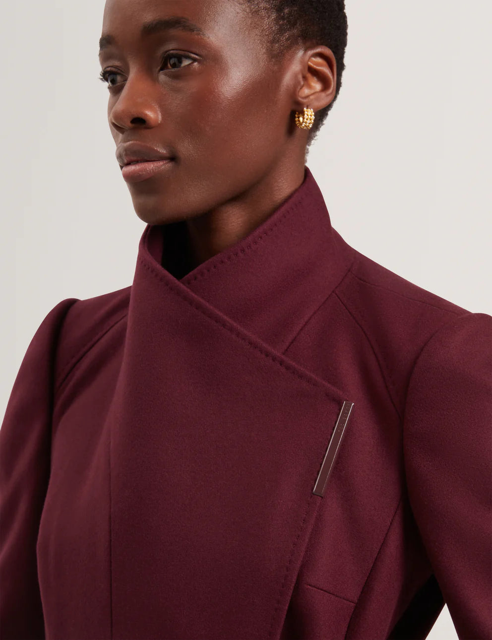 Ted Baker Rose Mid Length Belted Wool Wrap Coat, Viininpunainen