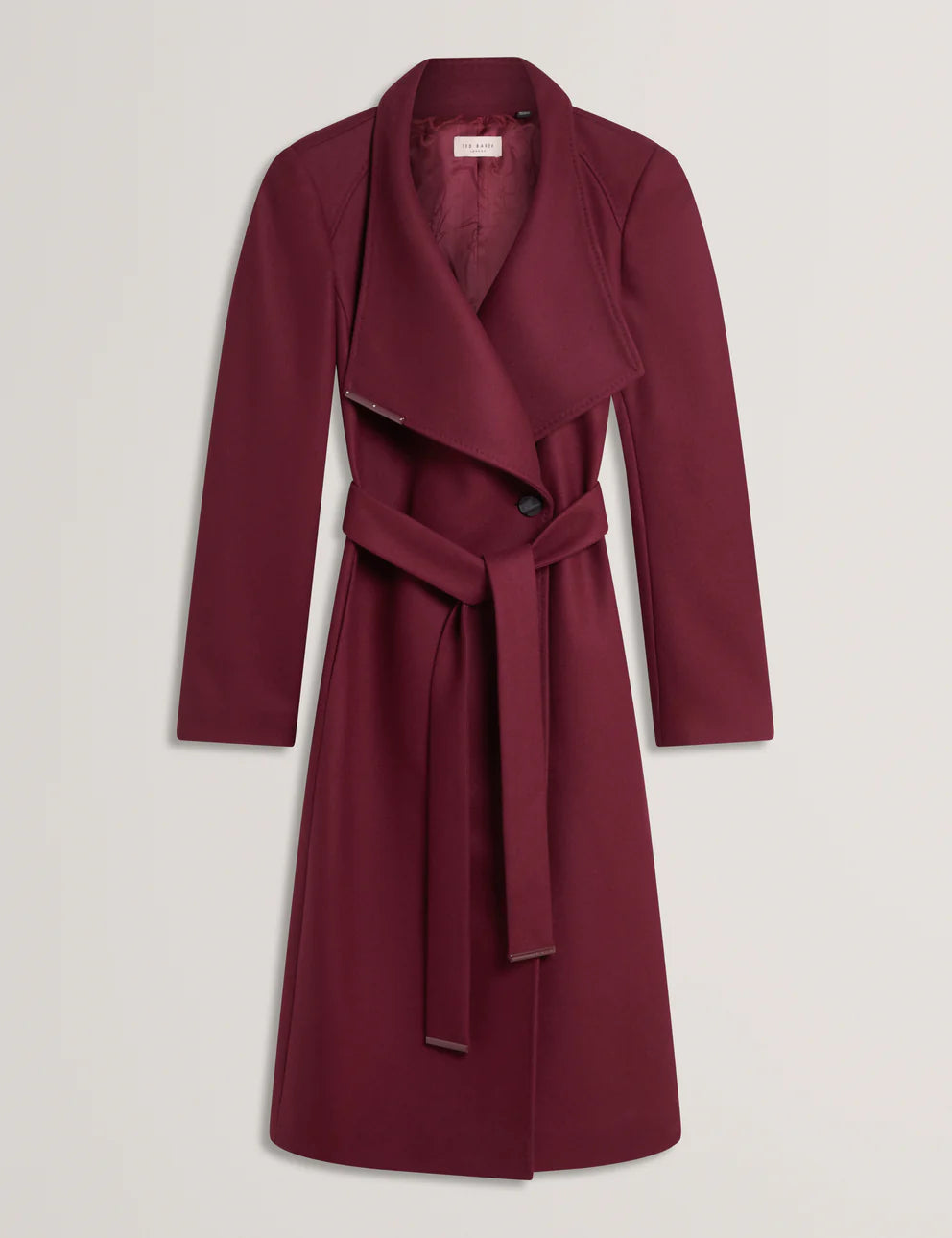 Ted Baker Rose Mid Length Belted Wool Wrap Coat, Viininpunainen