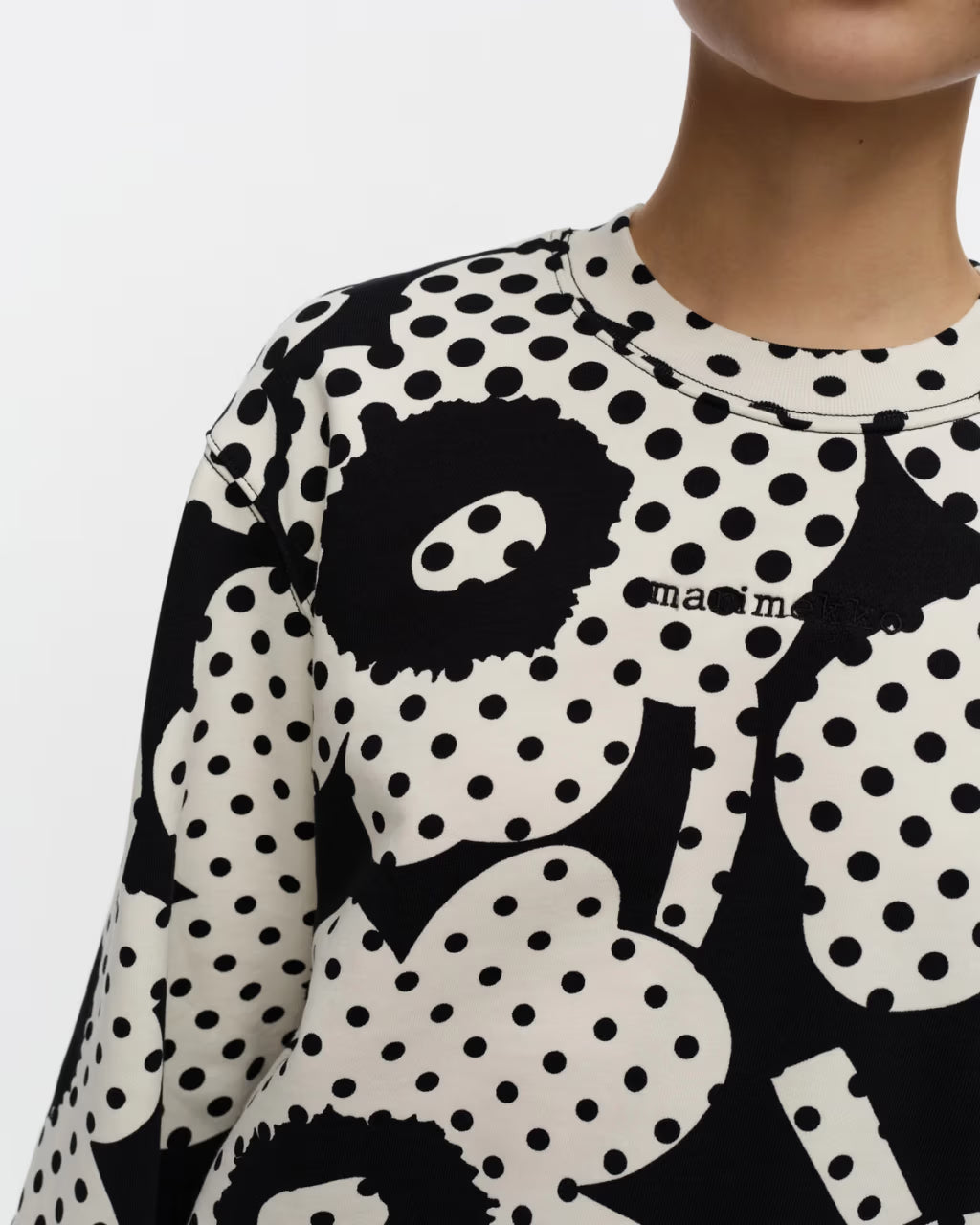Marimekko naisten collegepaita Leiot Unikko Kioski, musta kuosi
