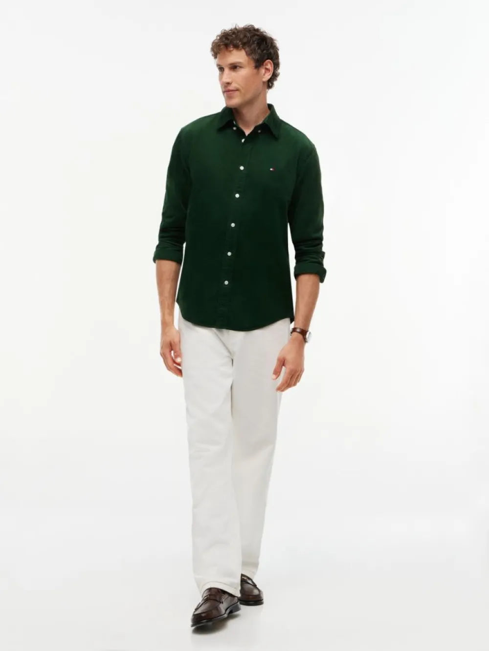 Tommy Hilfiger miesten kauluspaita Solid Corduroy RF Shirt, vihreä