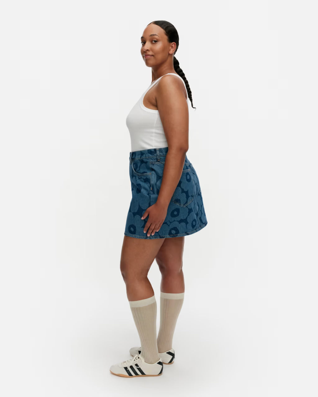 Marimekko farkkuhame Maridenim Ruudut Unikko, sininen kuosi