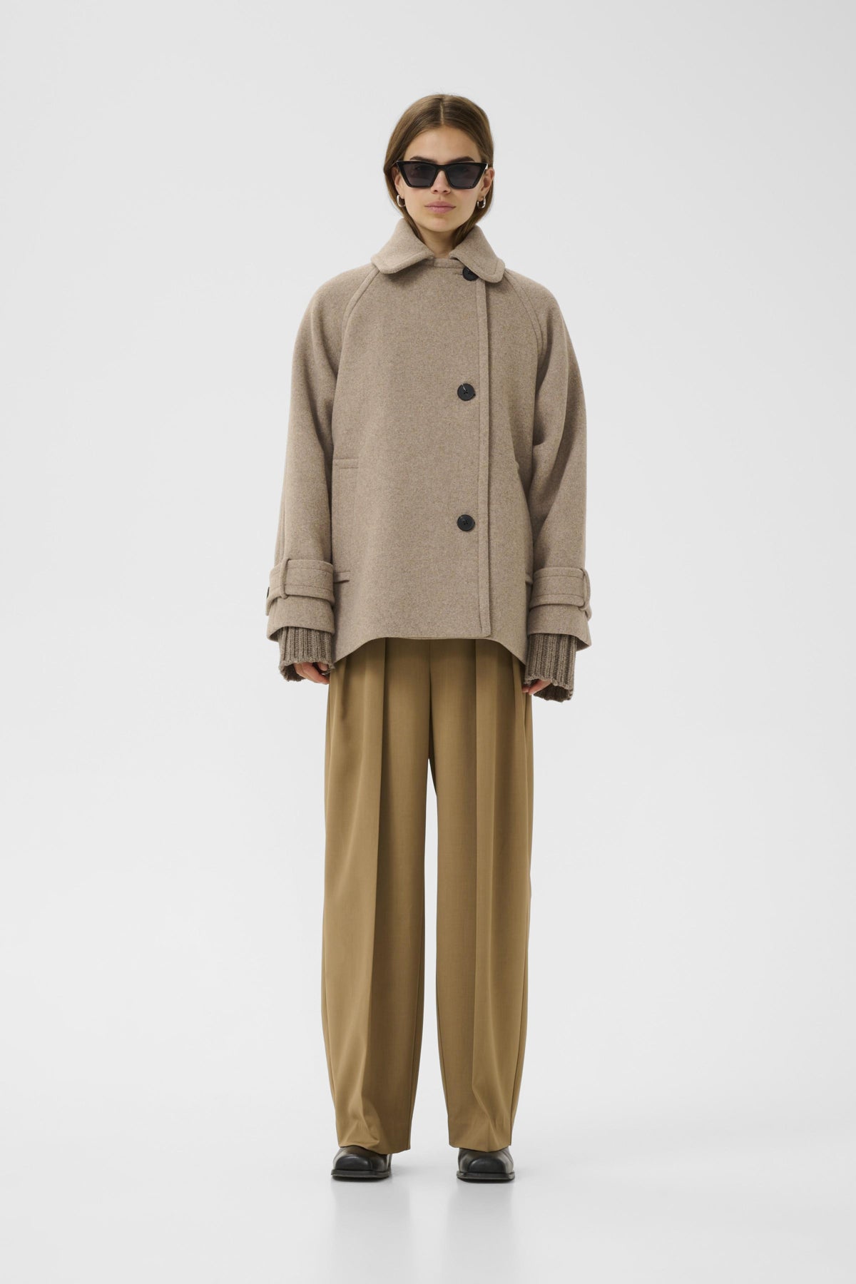 InWear naisten villakangastakki ThoraIW Minona Coat, Sandy Grey Melange