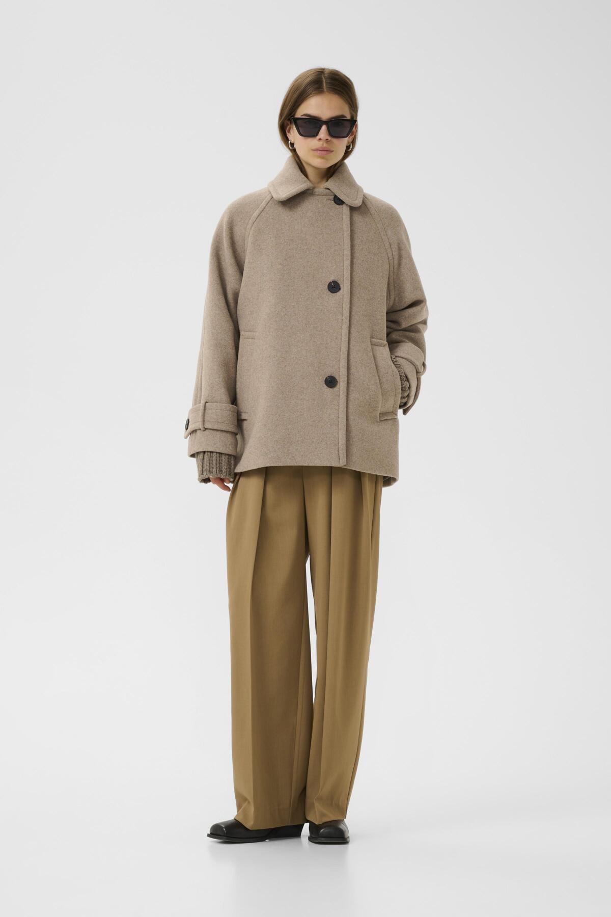 InWear naisten villakangastakki ThoraIW Minona Coat, Sandy Grey Melange