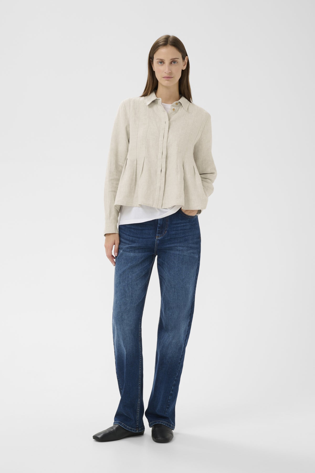 InWear naisten paitapusero Dilanaiw Pleated Shirt, Ecru Melange