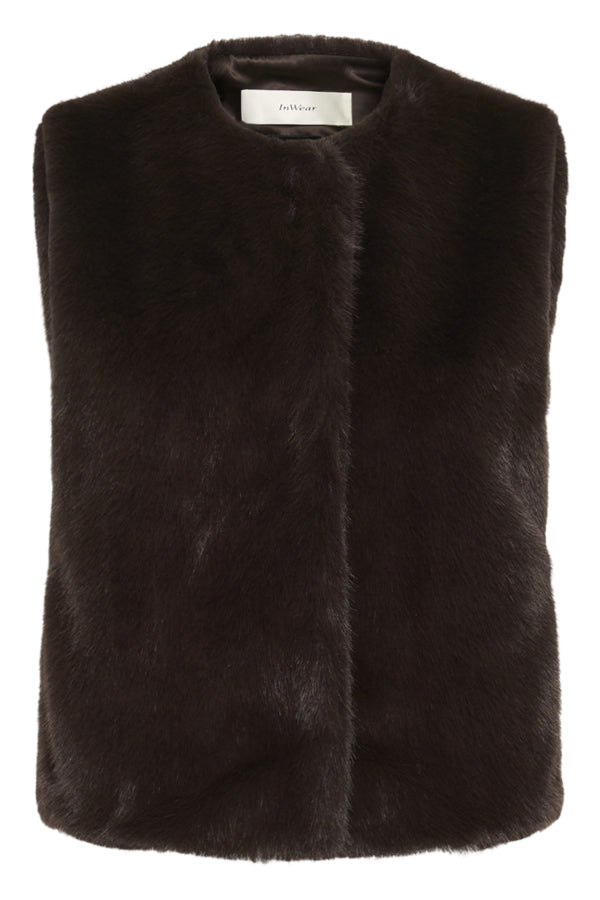 InWear naisten tekoturkisliivi Zabelleiw Waistcoat, Chocolate Brown