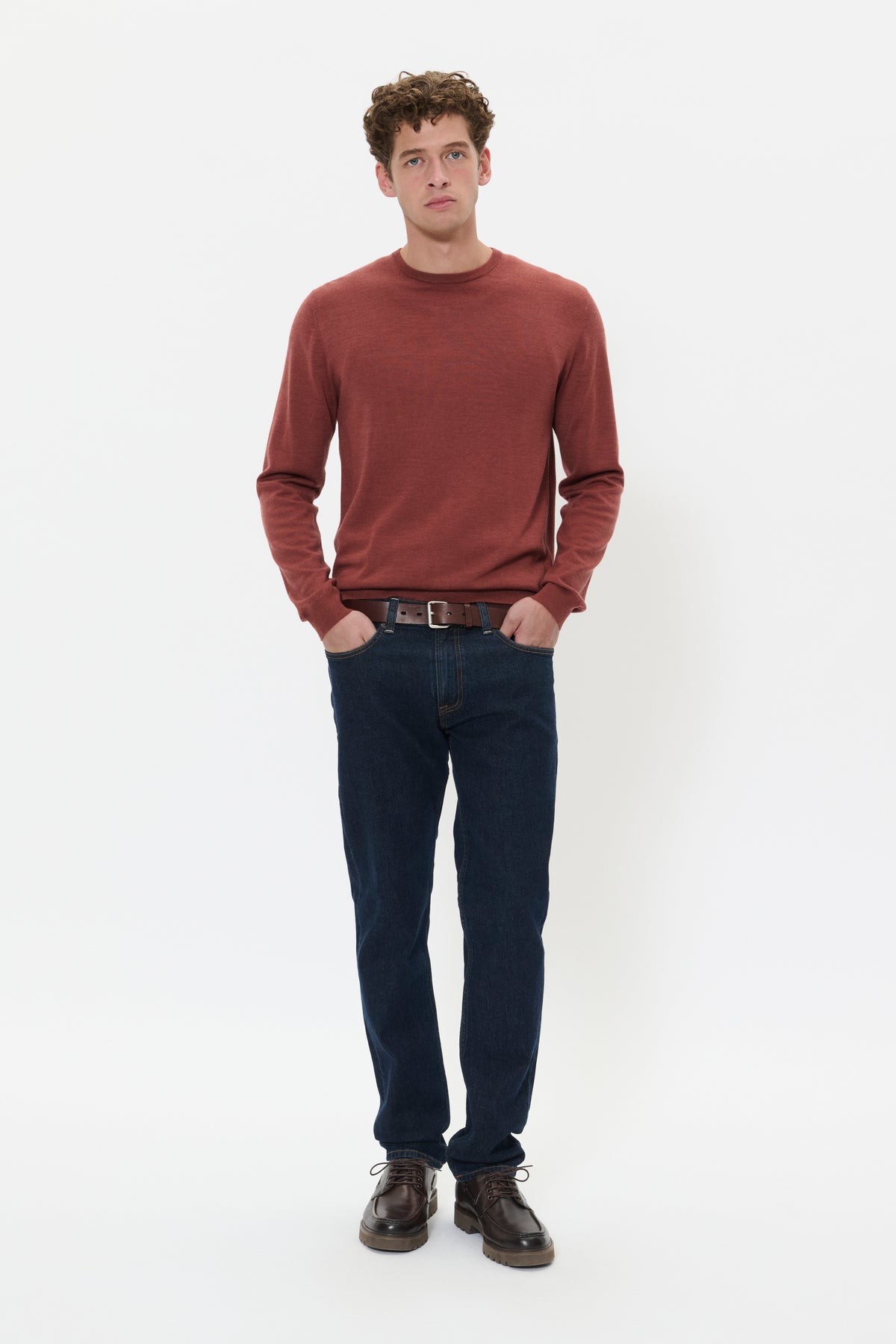 Matinique miesten neulepusero Margrate Merino Pullover, Cowhide Melange / Red
