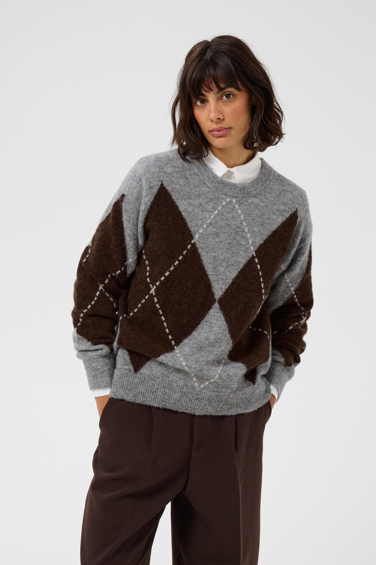 Part Two naisten neulepusero SorayasPW, Brown/Grey Check