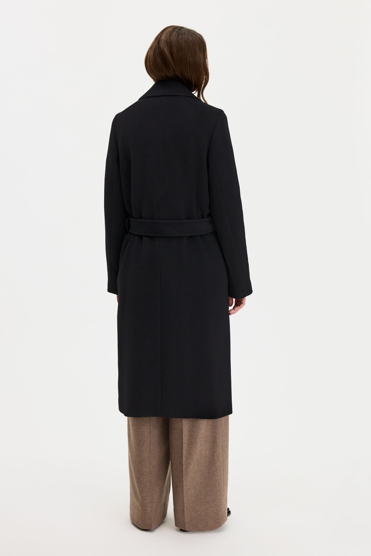Filippa K naisten villakangastakki Charlotte Wool Belted Coat, musta