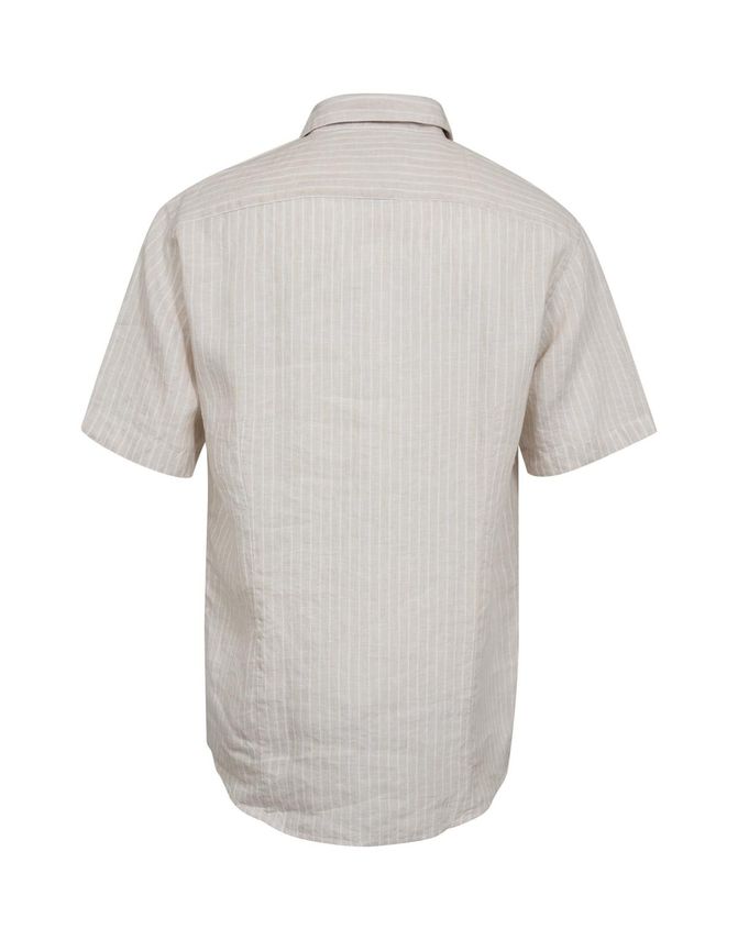 Gino Marcello miesten lyhythihainen kauluspaita Linen Cotton Striped SS Shirt, raidallinen beige