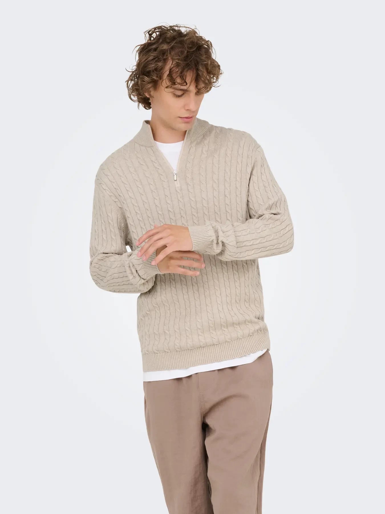 ONSLOUI CABEL HALF ZIP KNIT Oatmeal MELANGE