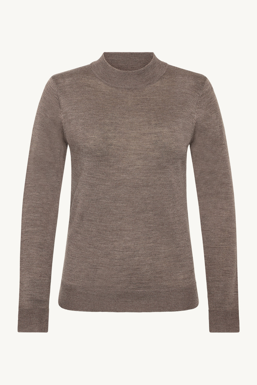 Claire naisten neulepusero Paulia Merinowool Turtle Neck, tummanruskea