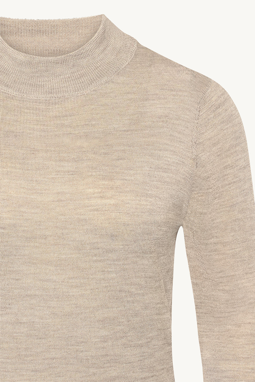 Claire naisten neulepusero Paulia Merinowool Turtle Neck, vaalea beige