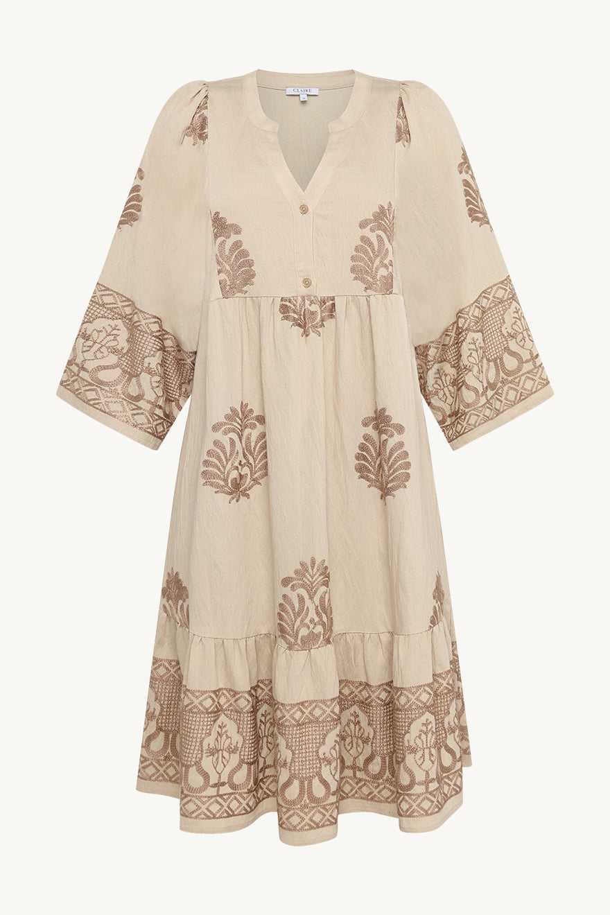 Claire mekko Ditta Dress, kuosillinen beige