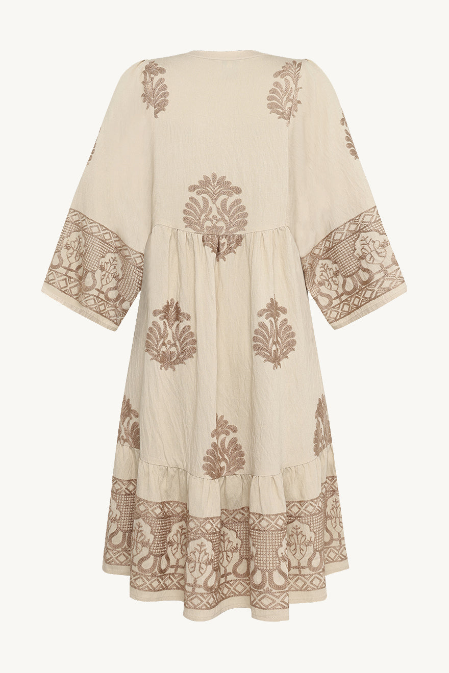Claire mekko Ditta Dress, kuosillinen beige