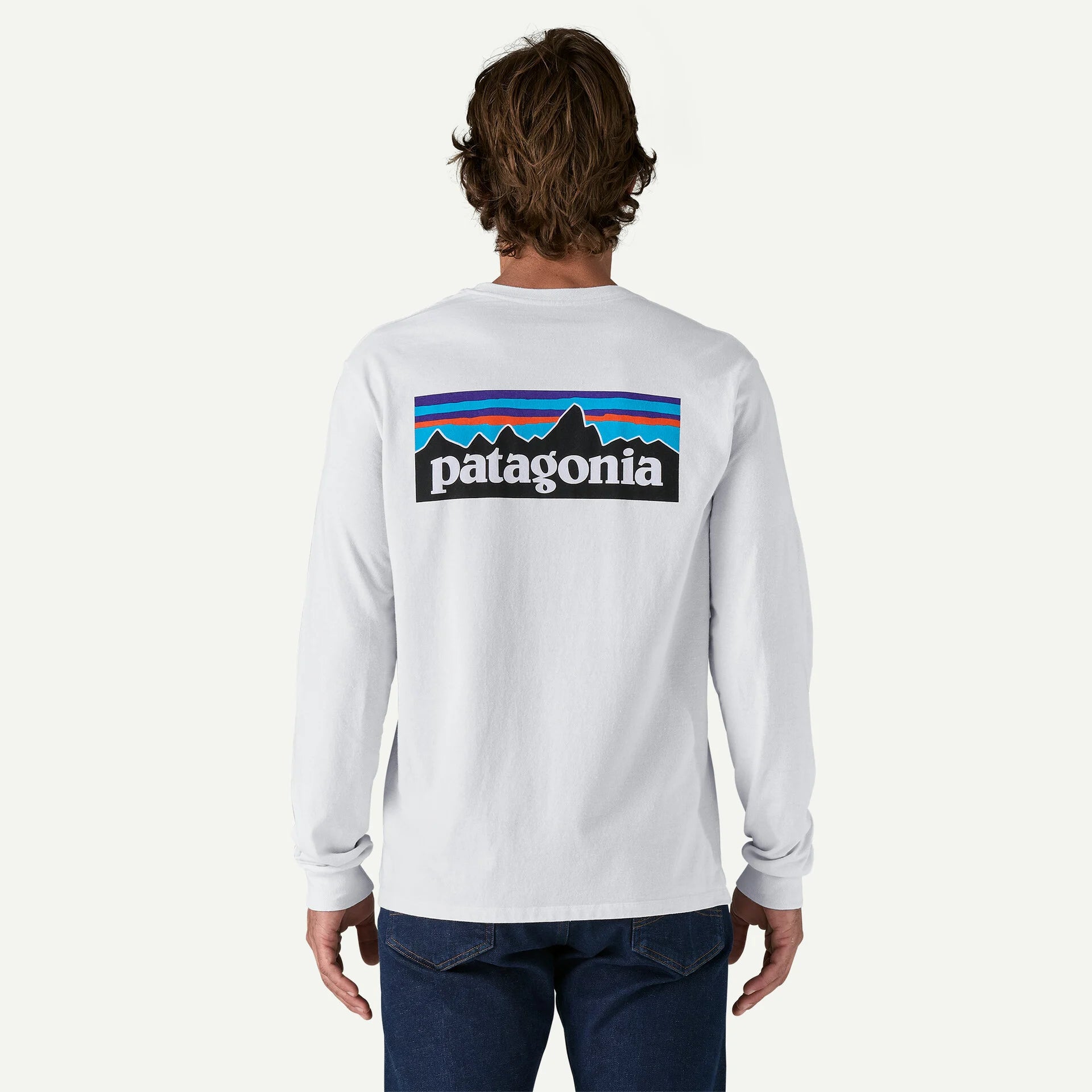 Patagonia miesten pitkähihainen paita M's L/S P-6 Logo Responsibili-Tee, valkoinen