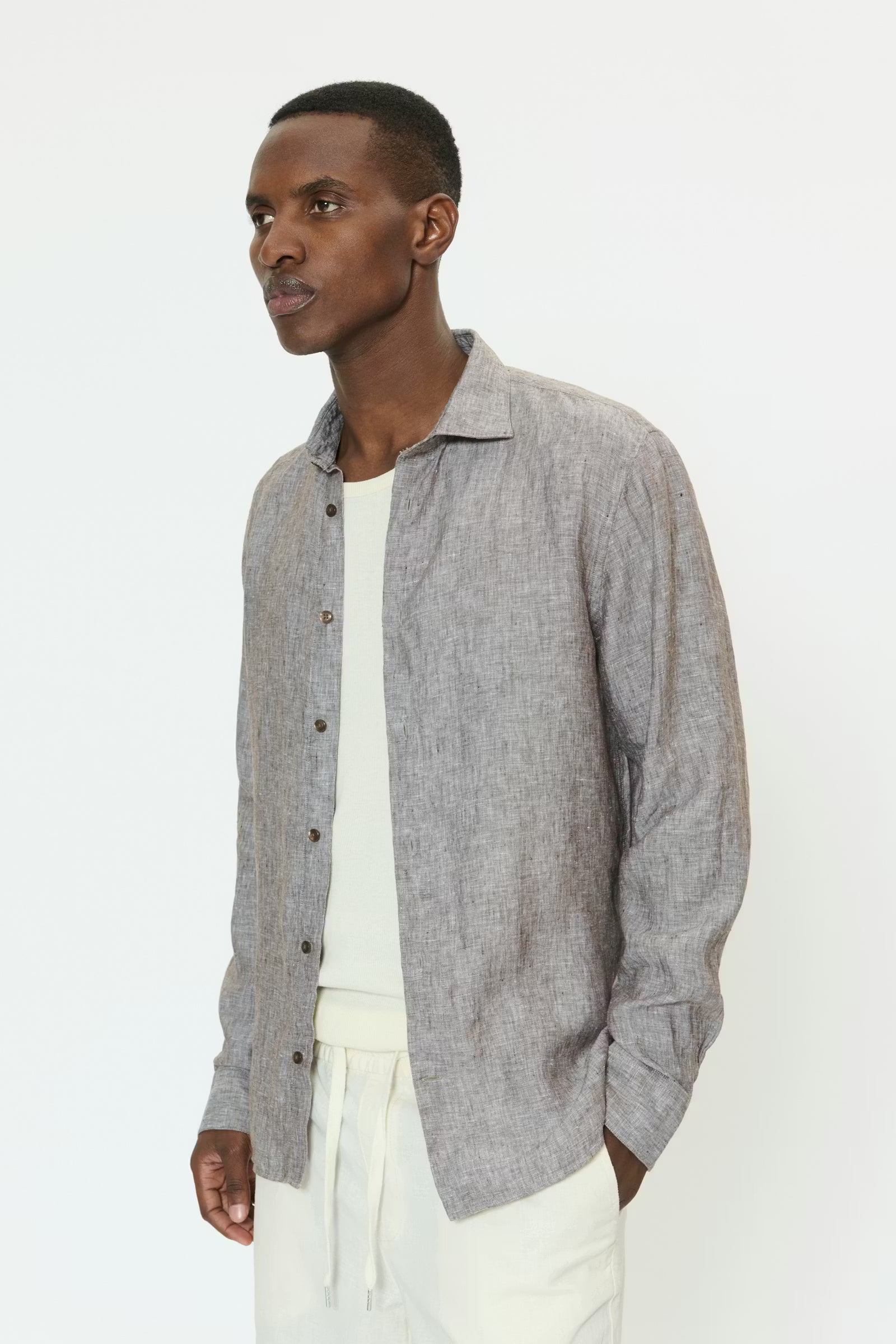 Matinique miesten kauluspaita MAmarc Linen Shirt, ruskea
