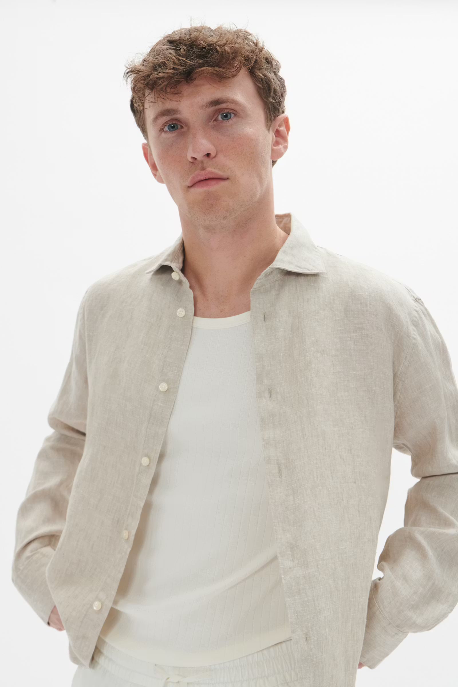 Matinique miesten kauluspaita Mamarc Linen Shirt, Plaza Taupe