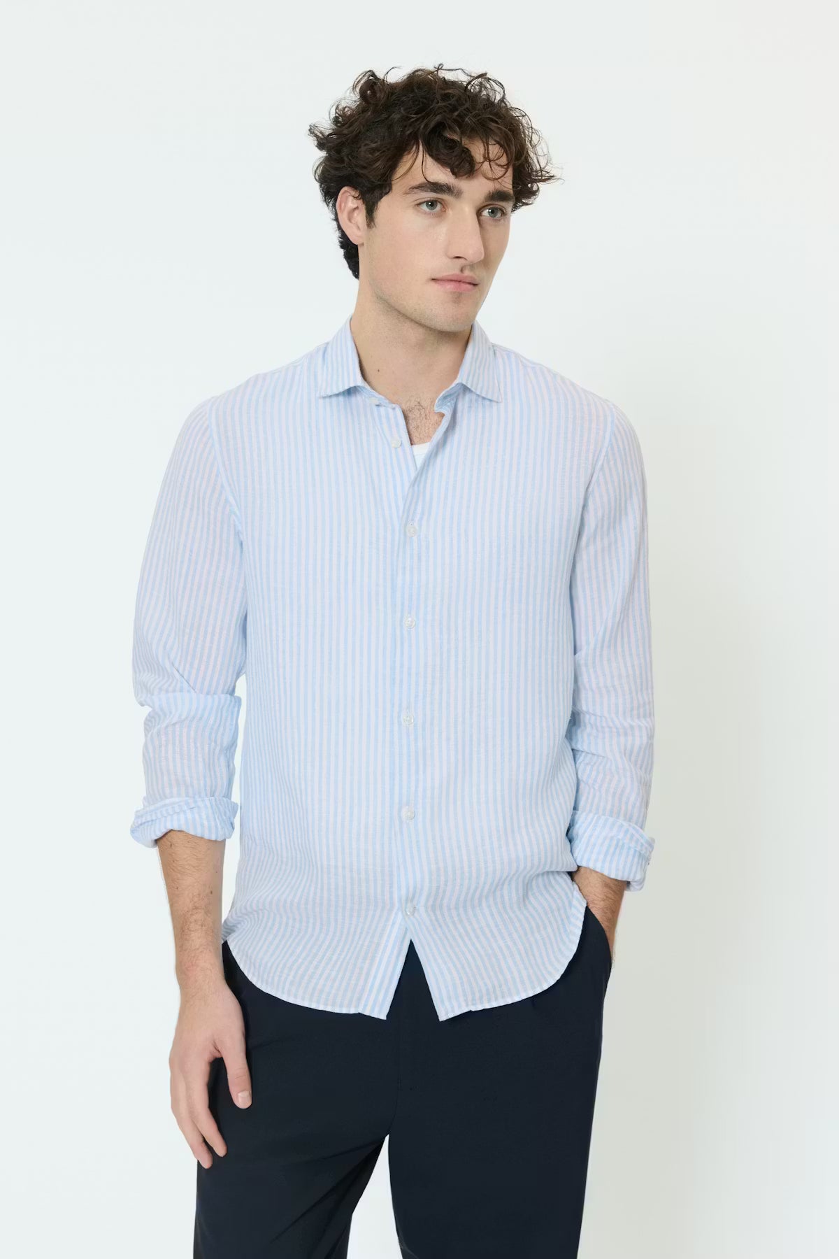 Matinique miesten kauluspaita MAmarc Linen Shirt, Chambray Blue