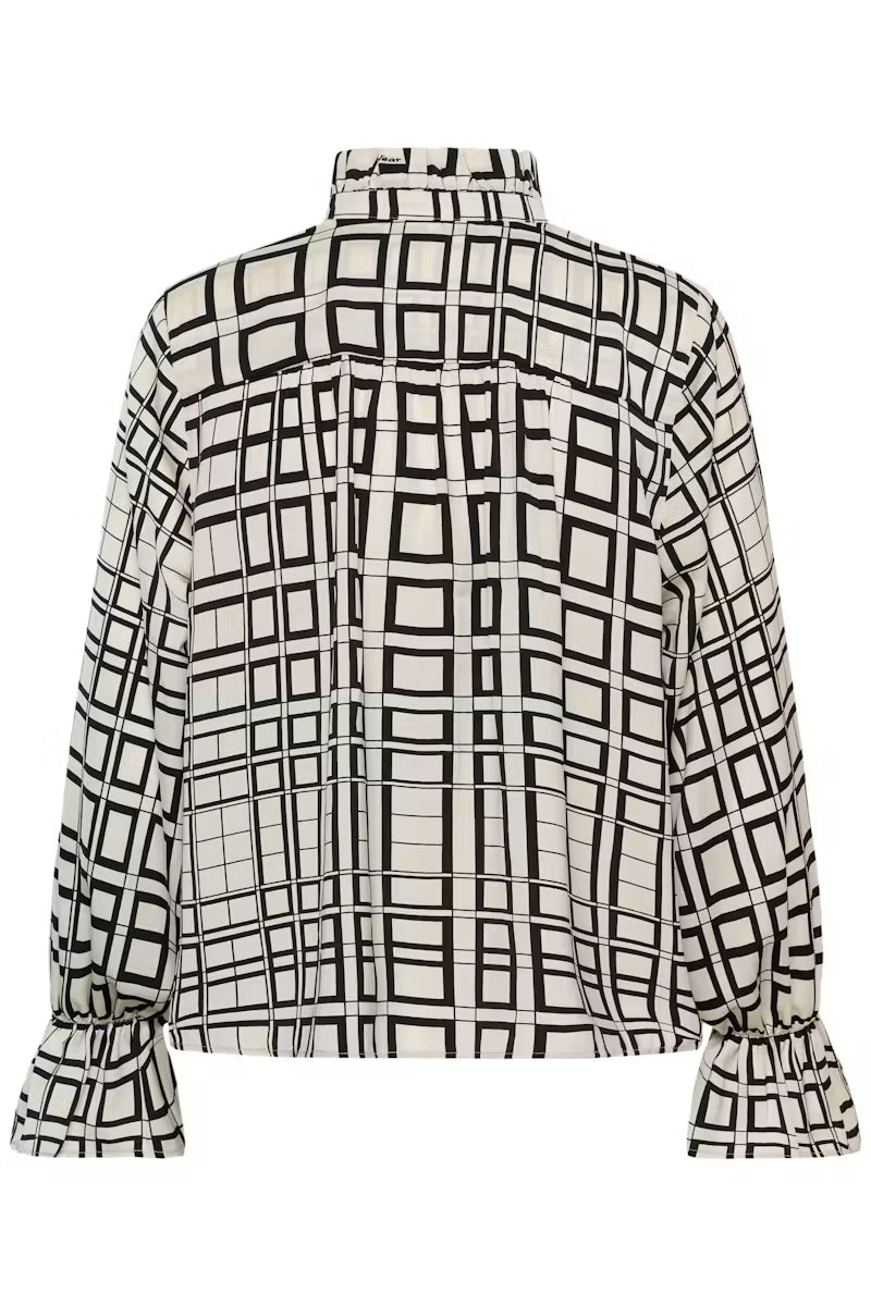 InWear naisten pusero GracieIW Printed Blouse, Squared Tiles - White