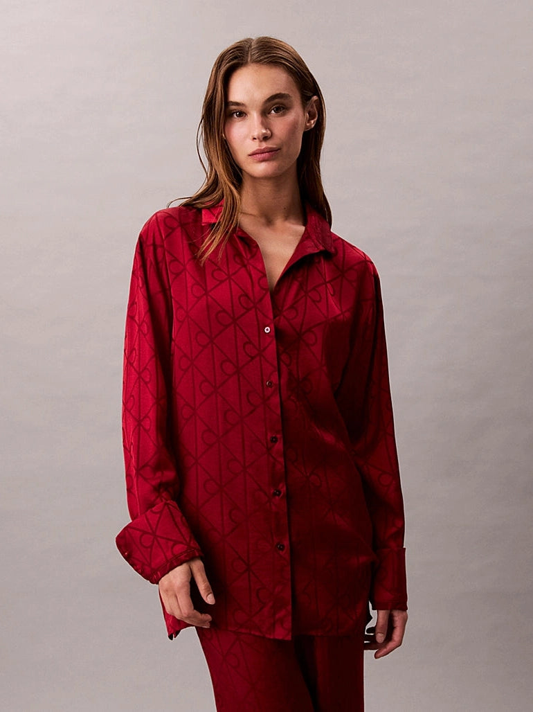 Calvin Klein naisten pyjamapaita, RELAXED AOP SHIRT PUNAINEN