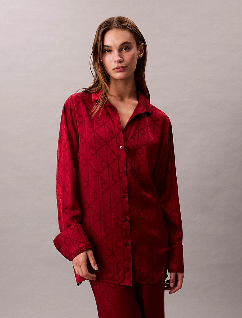 Calvin Klein naisten pyjamapaita, RELAXED AOP SHIRT PUNAINEN
