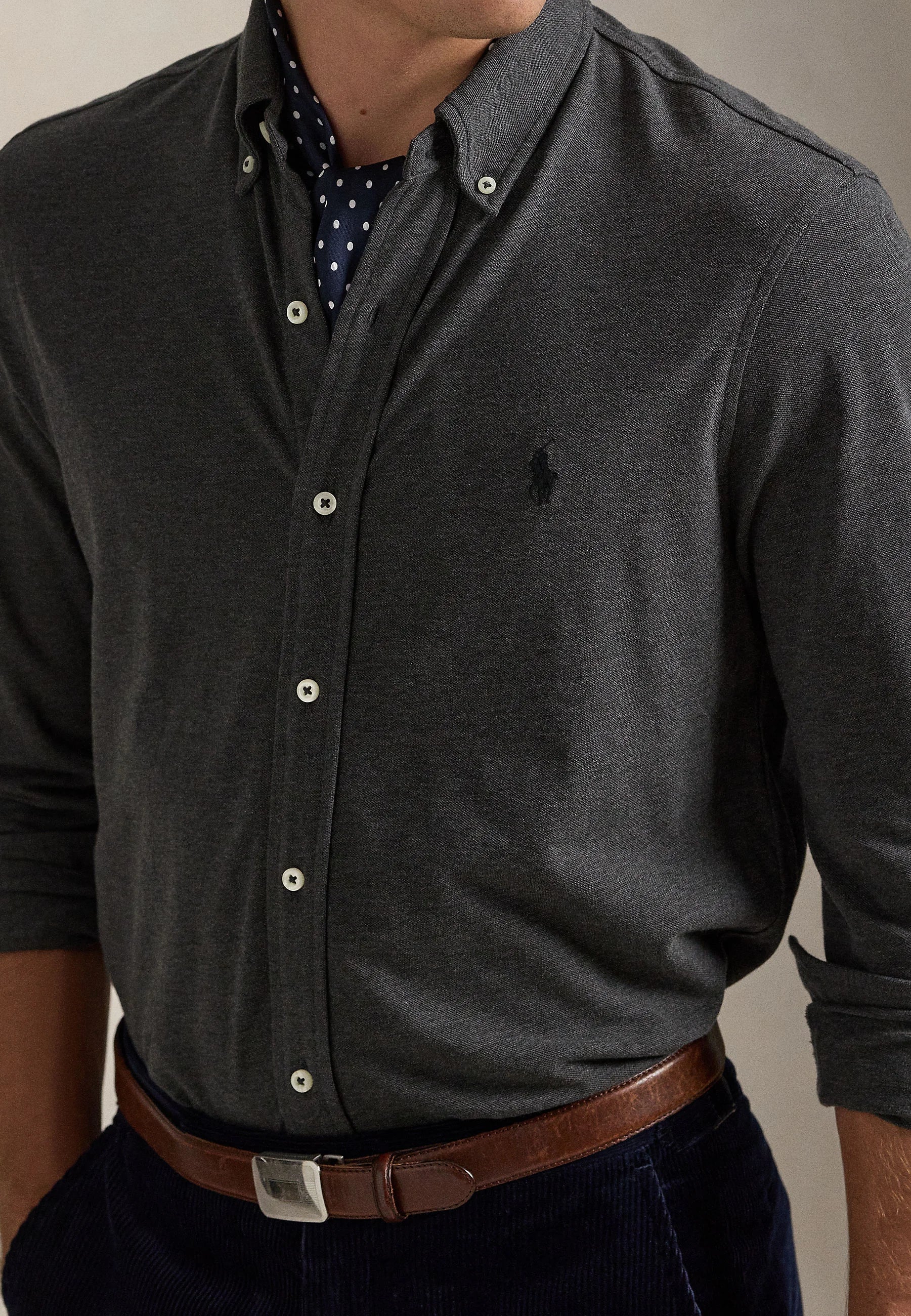 Polo Ralph Lauren miesten kauluspaita Featherweight Mesh Shirt, tummanharmaa