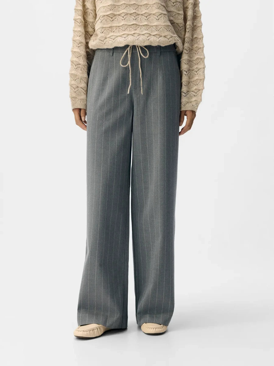 Object naisten housut, OBJLISA WIDE PANT AOP Medium Grey Melange