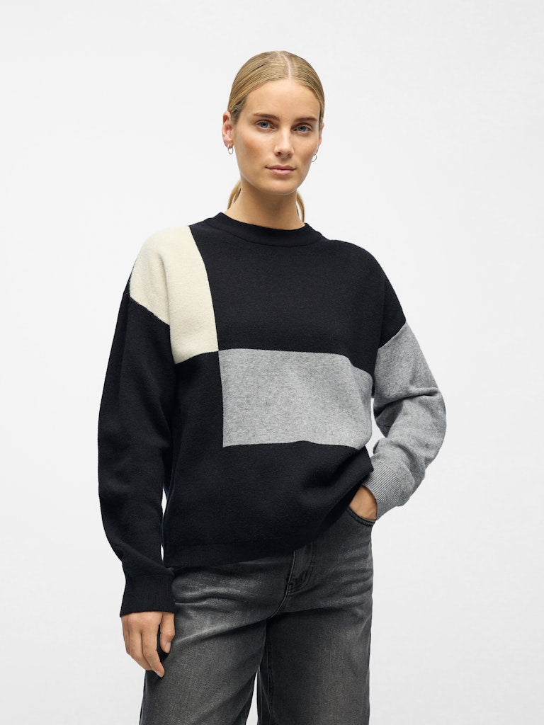 OBJRAY LO L/S KNIT PULLOVER AOP NOOS Black