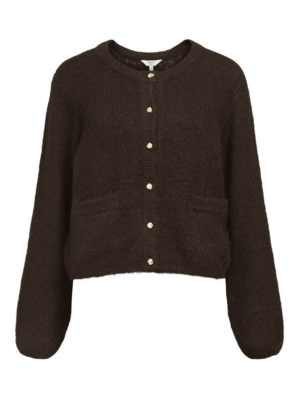 Object naisten neuletakki, OBJSAGGIA RE L/S KNIT CARDIGAN Seal Brown