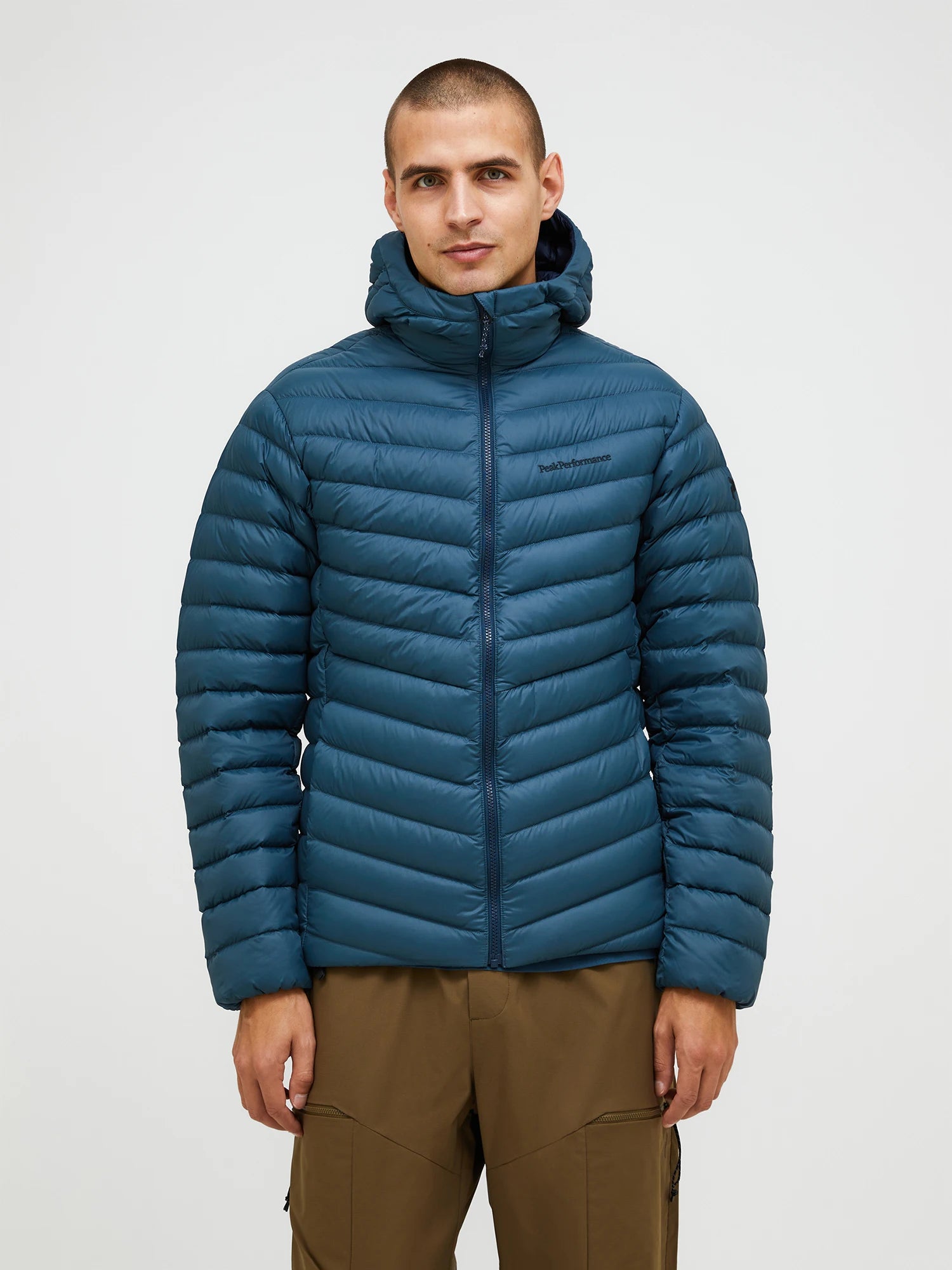 K M FROST DOWN HOOD JACKET PETROOLINSININEN