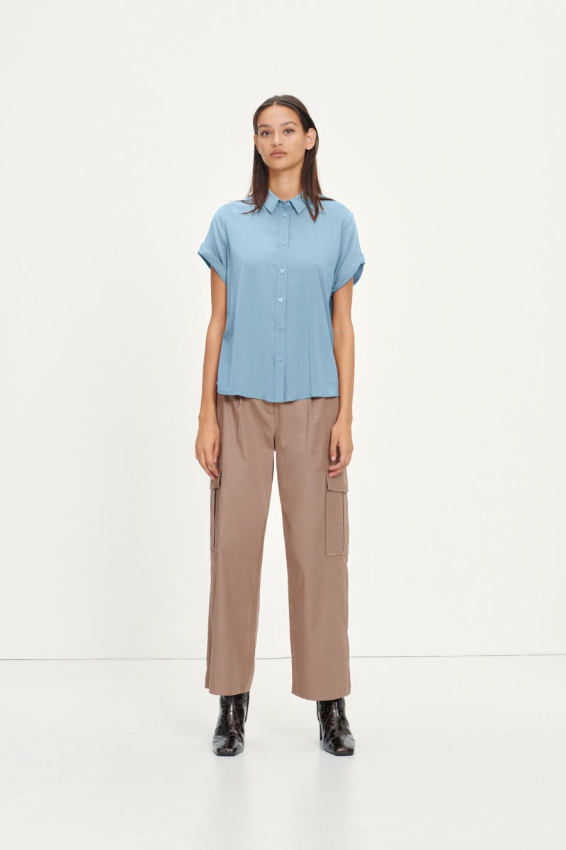 Samsoe and Samsoe, Naisten Lyhythihainen Kauluspaita, Majan Ss Shirt 9942 Vaaleansininen