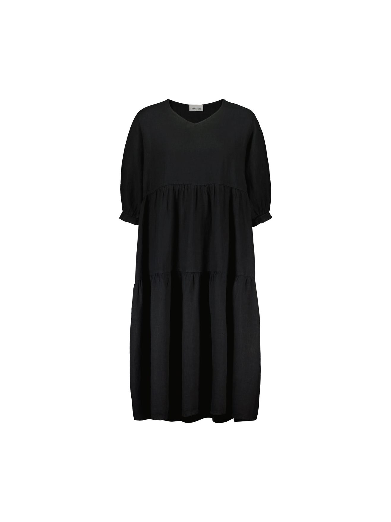 Sinnuu Naisten Mekko SINNUU LINEN DRESS 3/4 FRILL Musta
