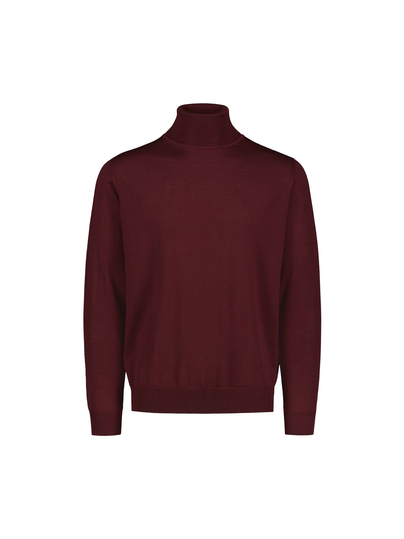 Sinnuu miesten pooloneule Rollneck Merino Wool Made in Italy, viininpunainen