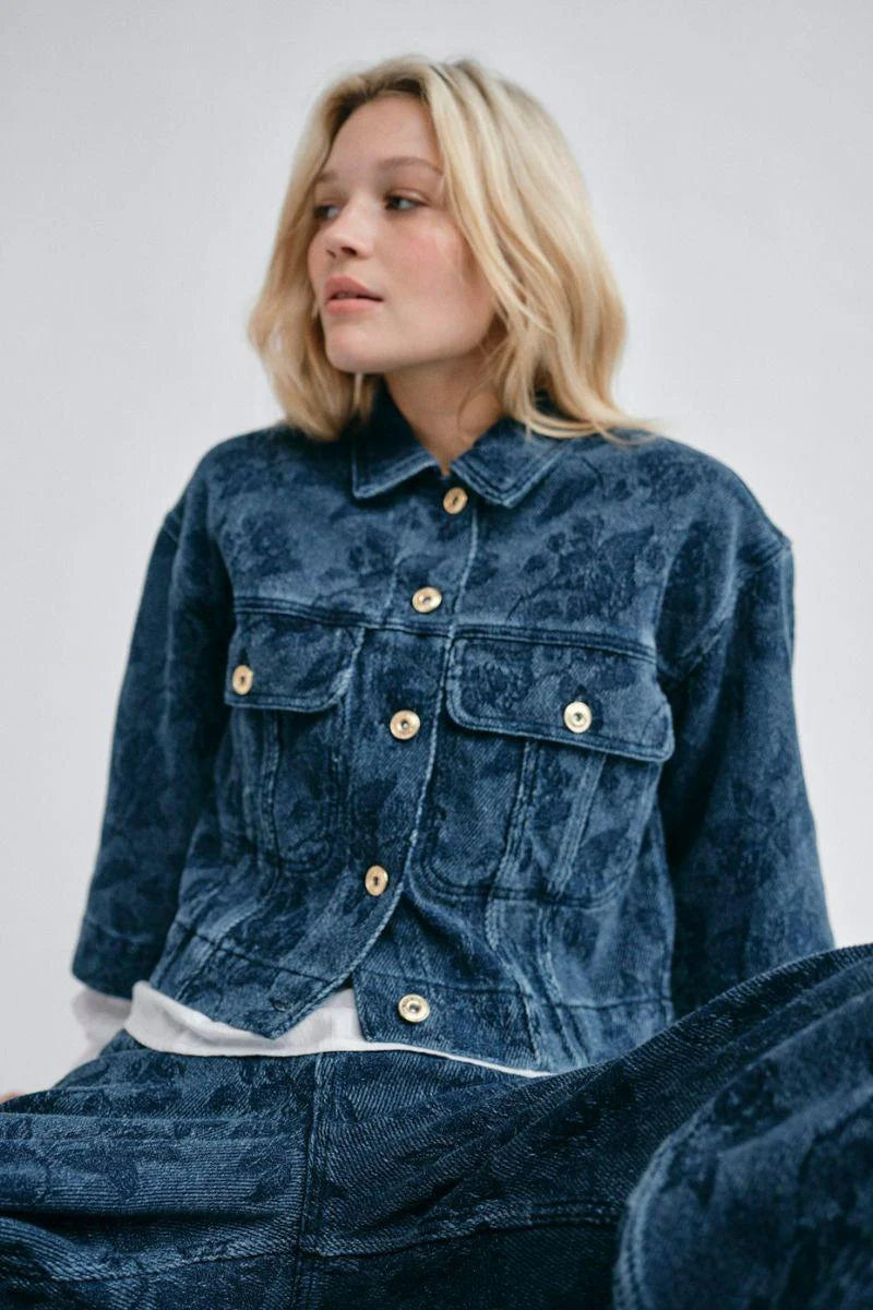 Mos Mosh naisten farkkutakki MMenn Floret Jacket, sininen indigo