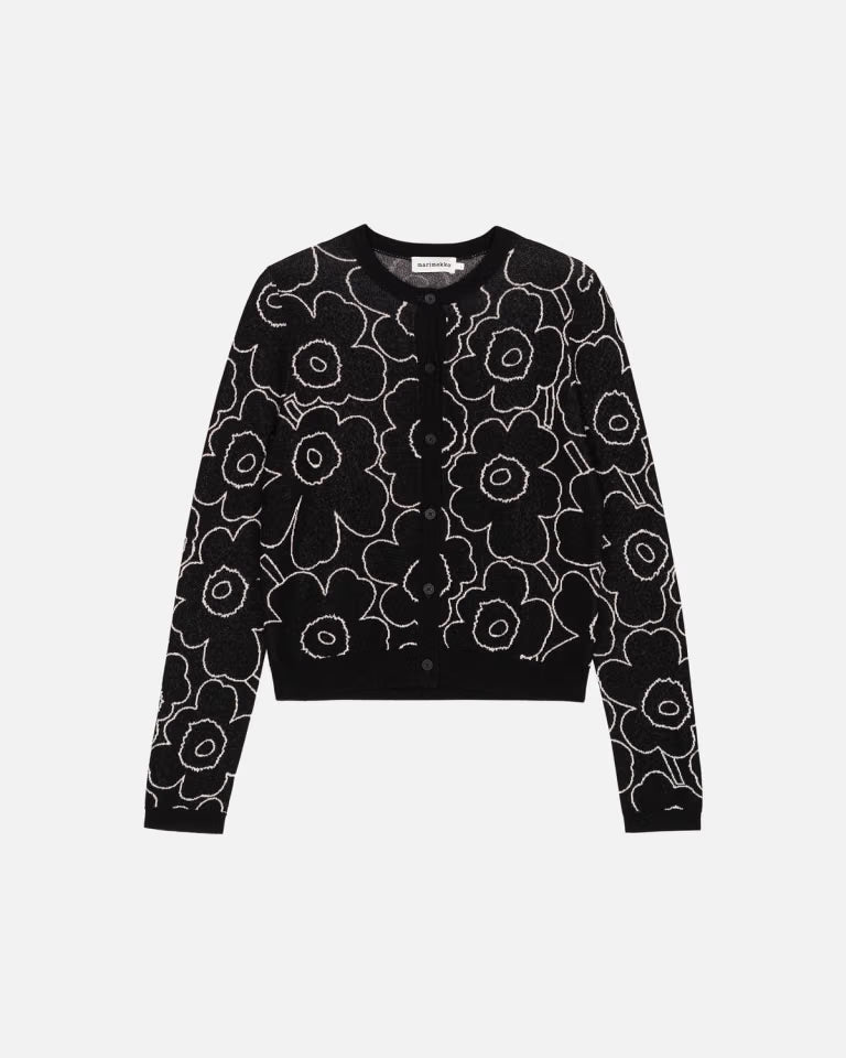 Marimekko naisten neuletakki Villi Piirto Unikko, Musta kuosi