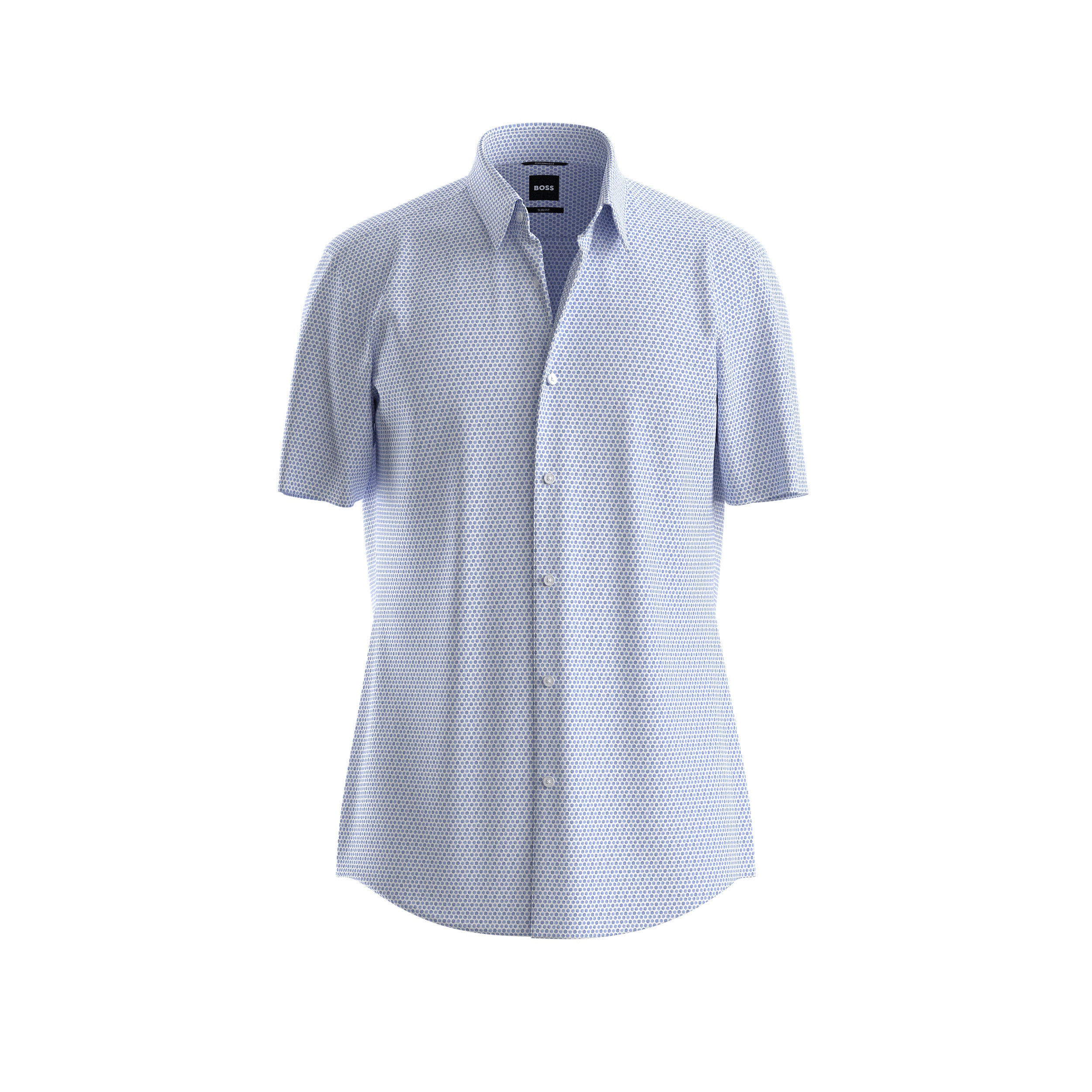 Hugo Boss miesten lyhythihainen kauluspaita P-ROAN-K-SH-F-262 Jersey Strech, sininen kuosi