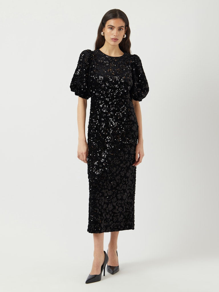 YASSOFIE 2/4 SEQUIN MIDI DRESS Black