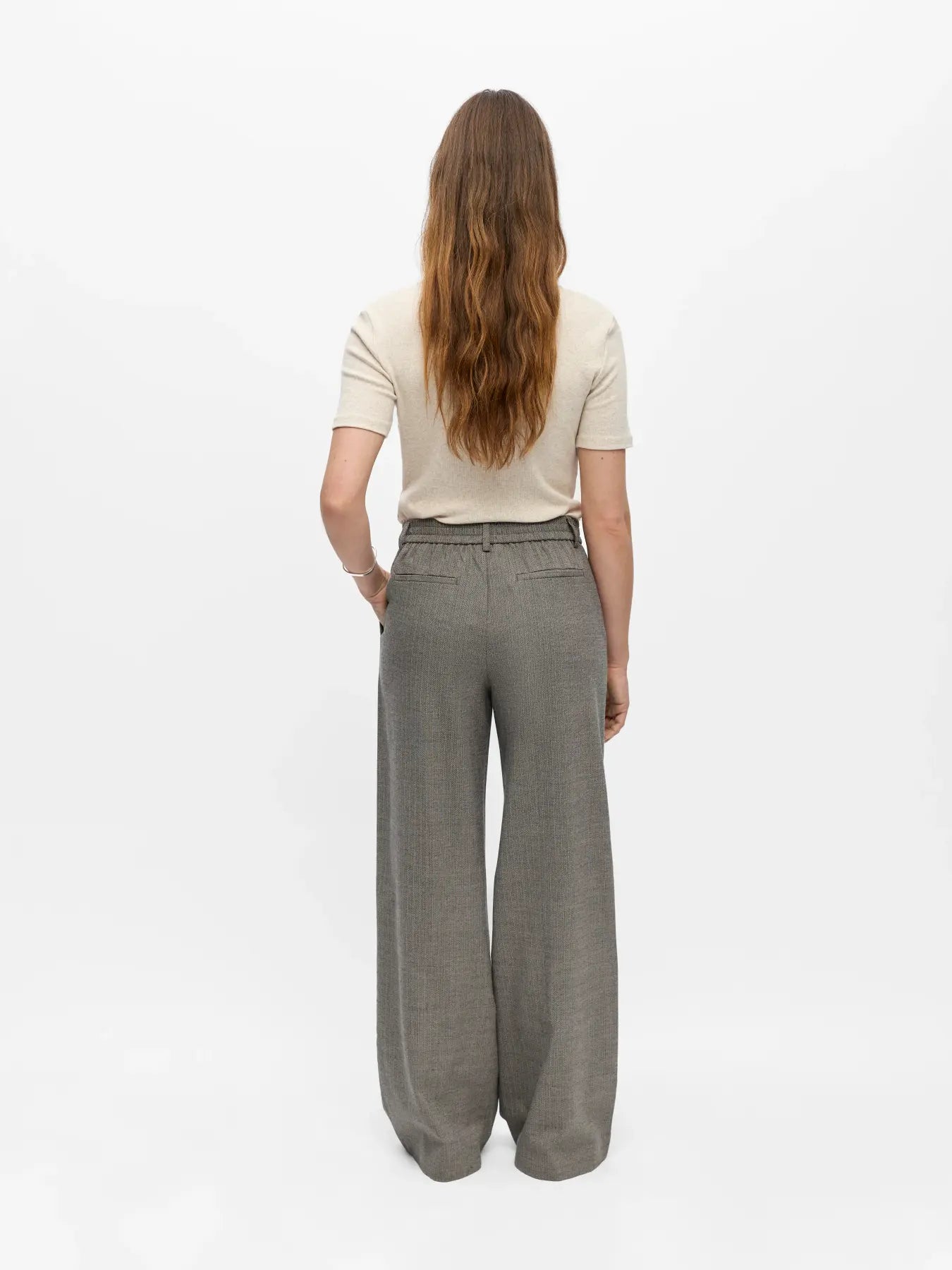 Object naisten housut ObjLisa Wide Pant, Grey Thin Beige