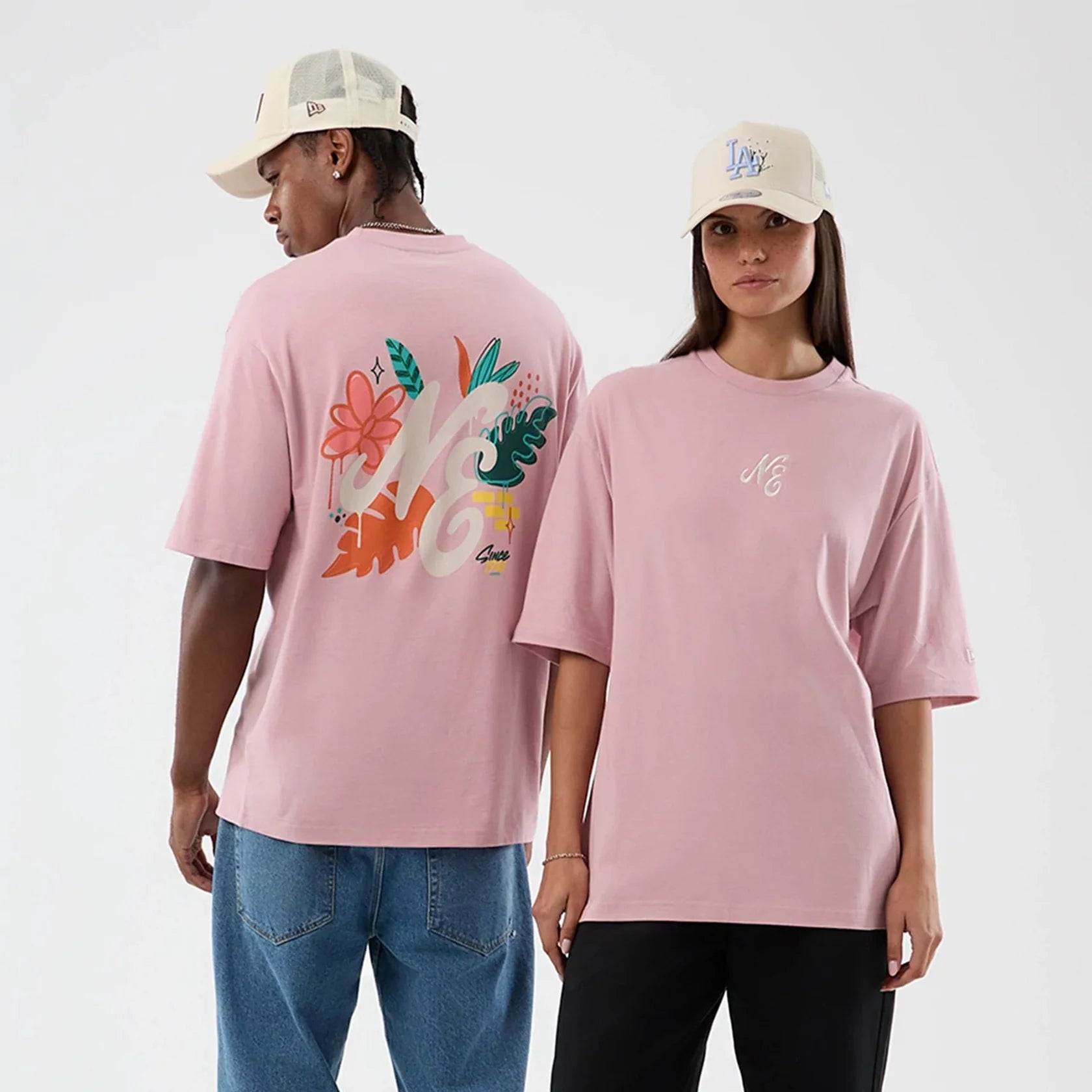 New Era unisex t-paita Floral Os Tee Unisize, vaaleanpunainen