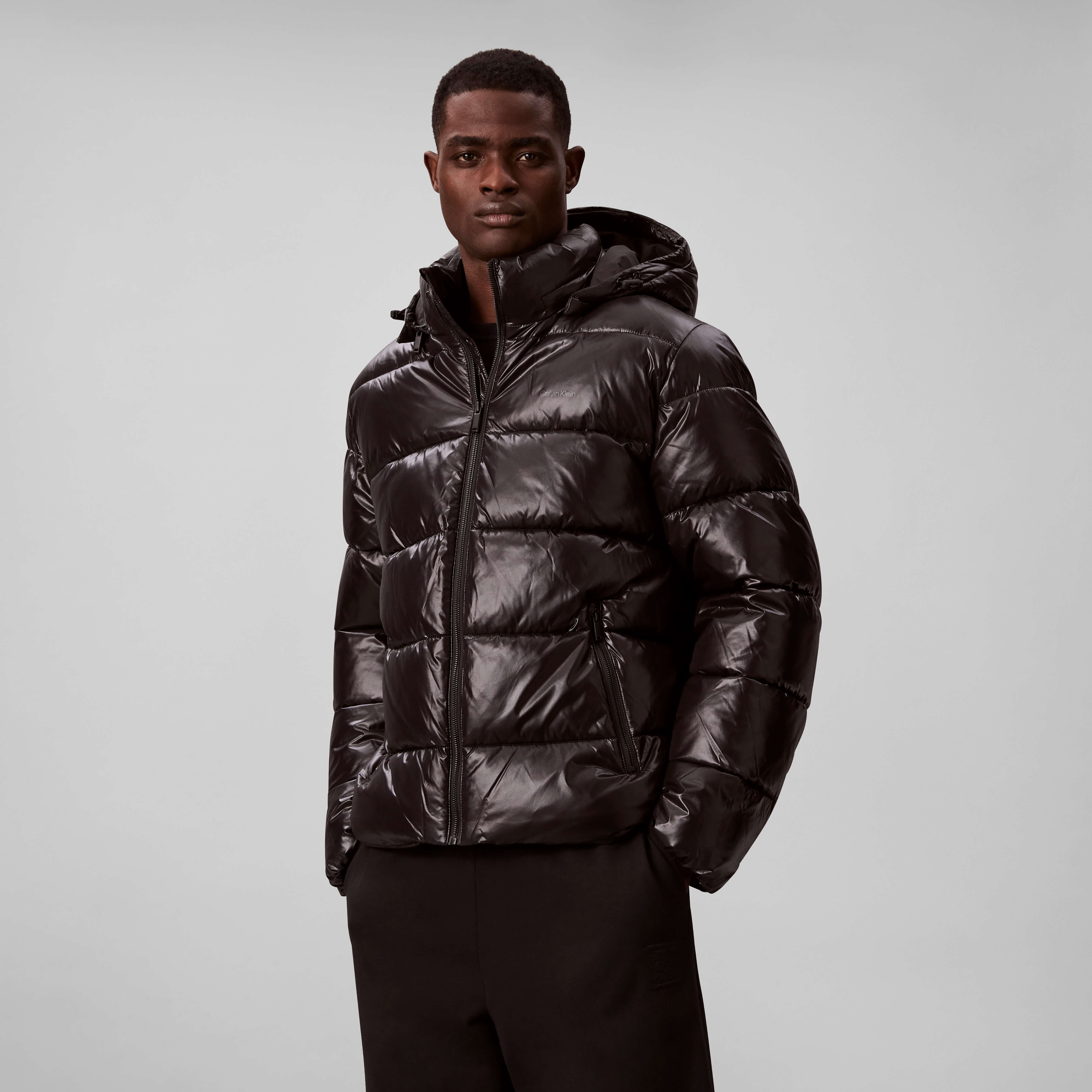 Calvin Klein Menswear LS Glossy Channeled Puffer JKT,  musta