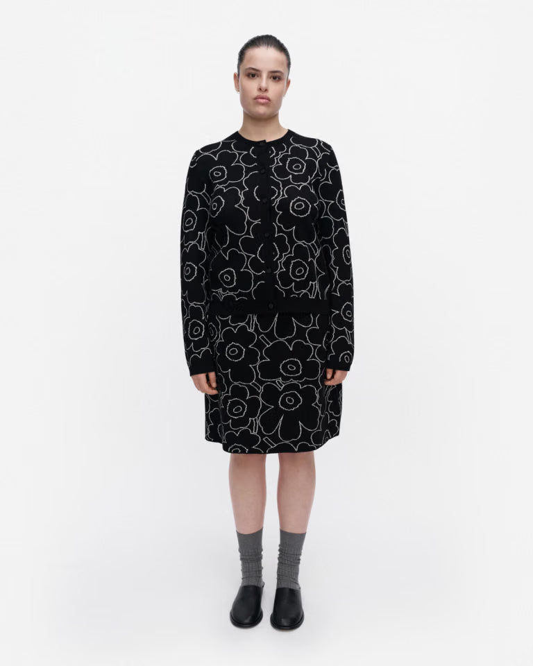 Marimekko naisten neuletakki Villi Piirto Unikko, Musta kuosi