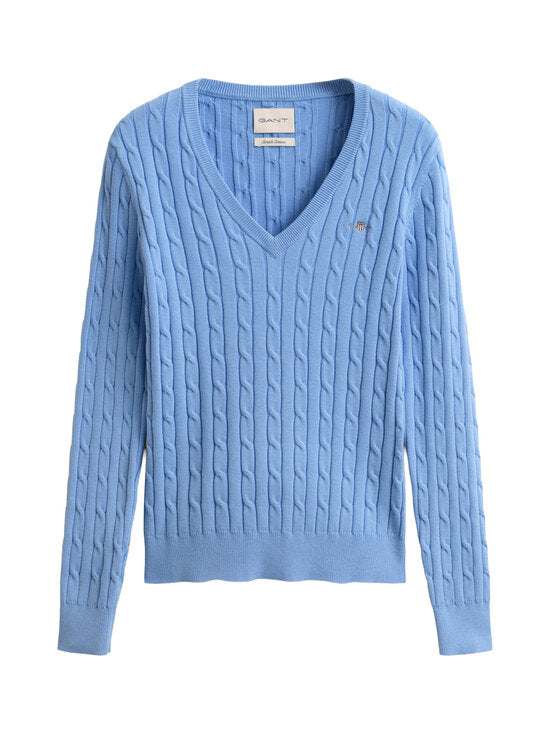 Gant naisten neulepusero Strech Cotton Cable V-Neck, sininen