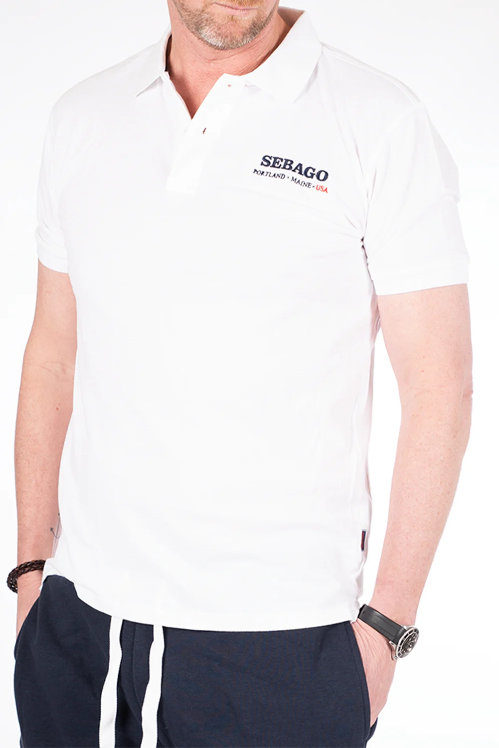 Sebago miesten pikeepaita Authentic Logo Pique, valkoinen
