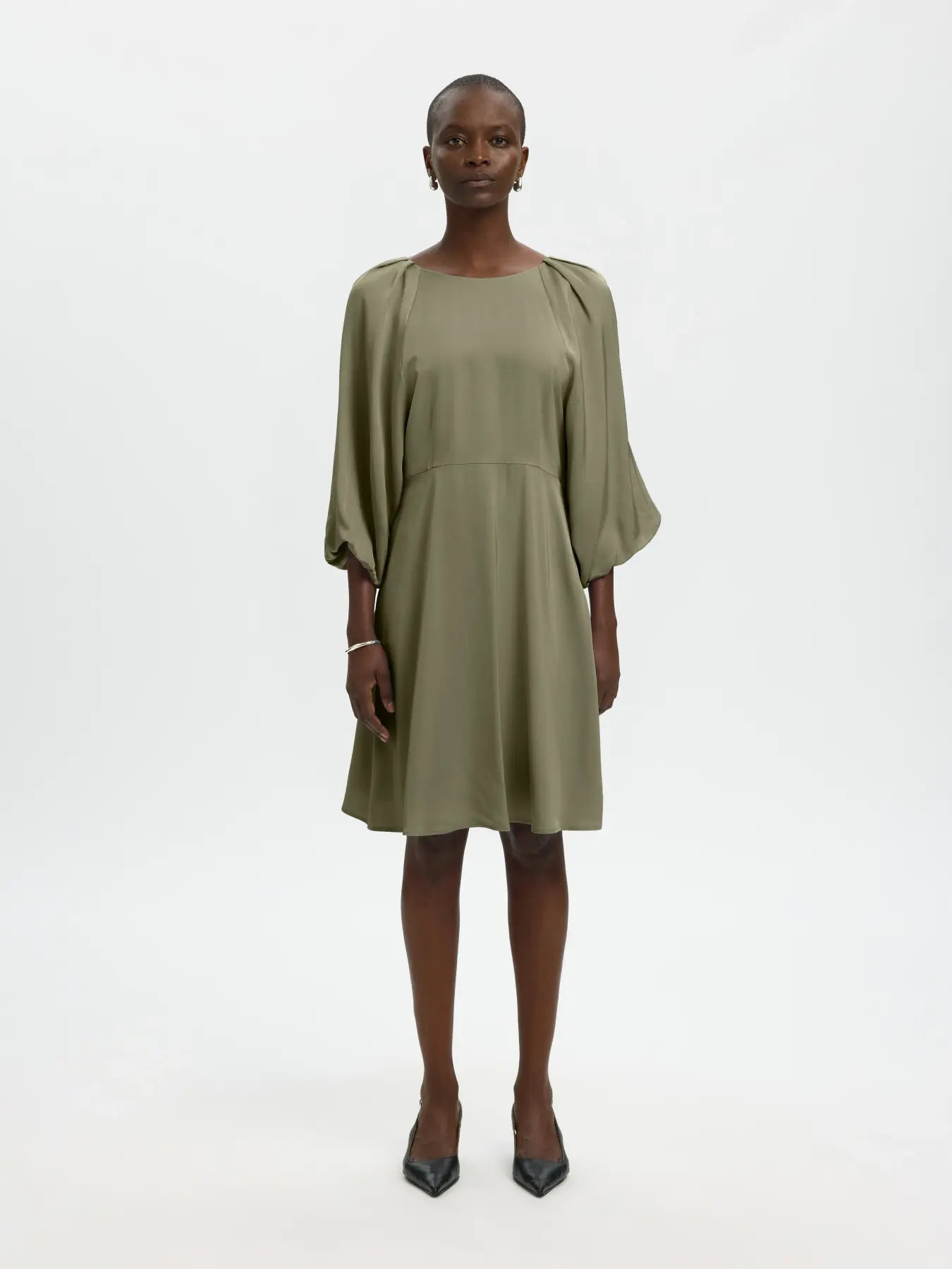 Selected Hemme naisten mekko SLFLaurina 3/4 Short Dress, Deep Lichen Green