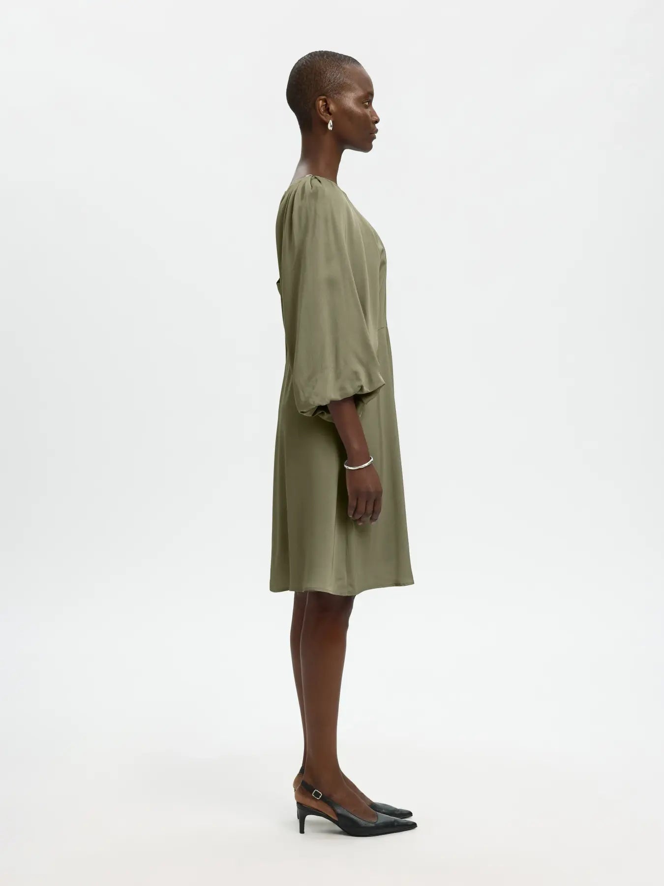 Selected Hemme naisten mekko SLFLaurina 3/4 Short Dress, Deep Lichen Green