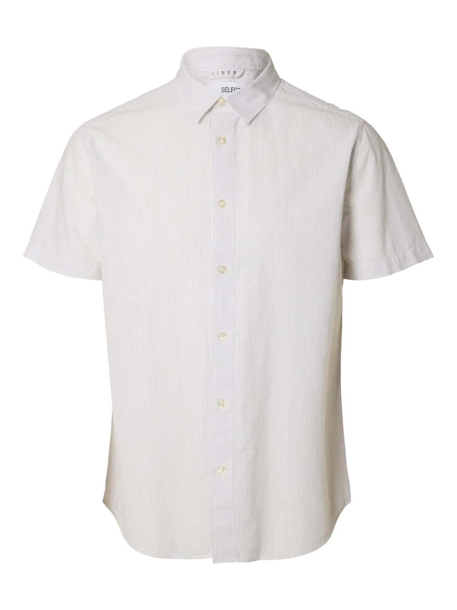 Selected Miesten Kauluspaita NEW LINEN SHIRT Valkoinen