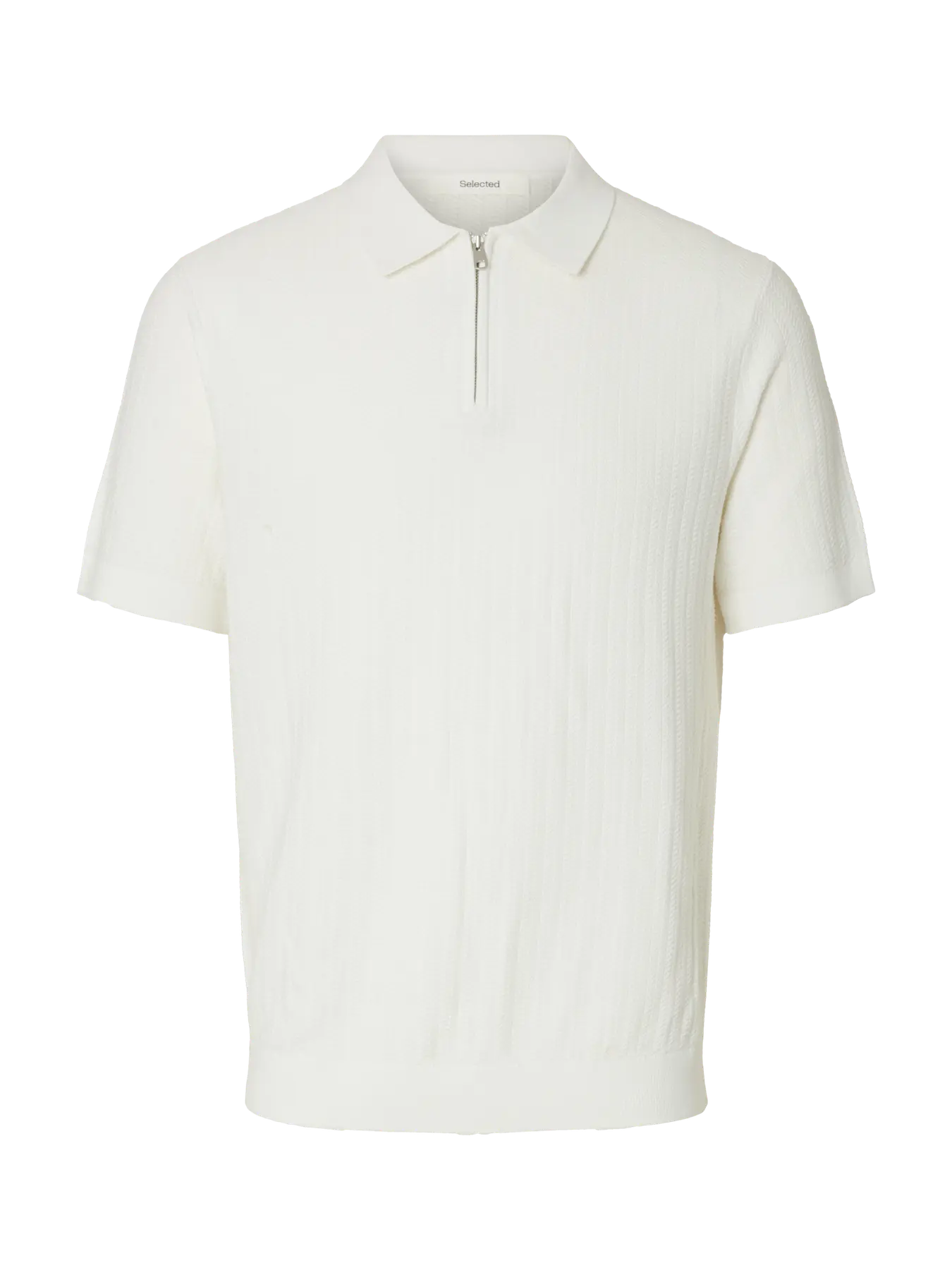 SLHCRAN SS KNIT STRUCTURE ZIP POLO NOOS Egret